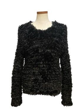 Vtg 90s Creaszioni Effici Black Fuzzy Shaggy Knit Sweater M Downtown Chic Edgy